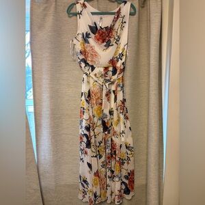 White Floral Maxi Dress with Yellow & Navy Blooms